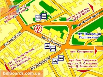 Білборд, Бігборд (Борд)  B у Львові вул. Бандери, 32, місце 3 схема