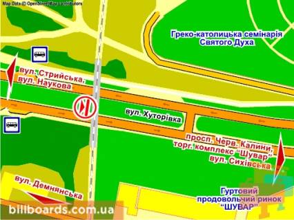 Билборд Р/П в Львове вул. Хуторівка (біля мосту), місце 1, справа схема