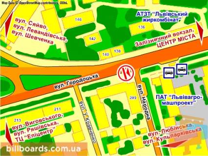 Билборд B в Львове пер. вул. Городоцької – Народної схема