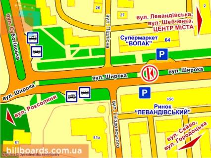 Билборд Р/П в Львове вул. Широка, 64 (навпроти ринку), місце 3 схема