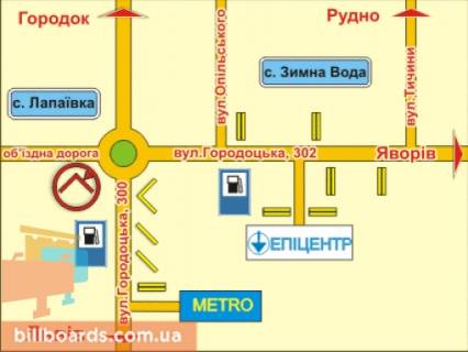 Билборд B в Львове с. Лапаївка (біля кільця, до вул. Городоцької), місце 1  схема