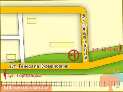 Билборд B в Львове пер. вул. Д. Апостола – Курмановича (біля МРЕВ) схема