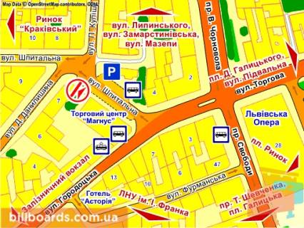 Билборд B в Львове вул. Шпитальна, 7 (ТЦ "Магнус") місце 1 схема