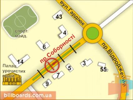 Билборд Р/П в Луцке пр. Соборності, 7 (на р/с, напрямок від пр. Відродження) схема
