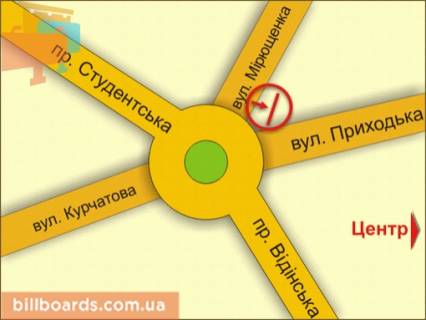 Билборд B в Ровно пер. вул. Віденської – вул. Миколи Карнаухова (Мірющенка) схема