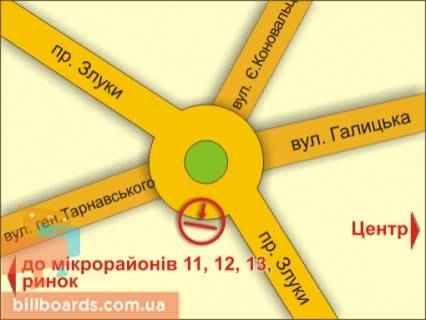 Billboard A in Ternopil av. Zluki - st. Tarnavs'kogo, zliva scheme