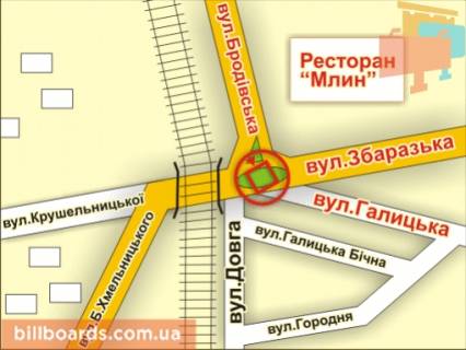 Билборд A в Тернополе вул. Бродівська – Збаразька (кільце, зі сторони вул. Бродівської) схема