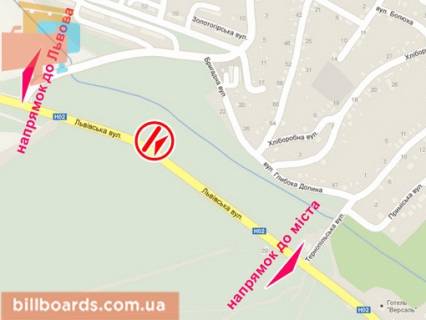 Билборд A в Тернополе вул. Львівська (напрямок до Львова) схема