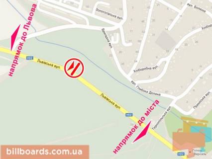Билборд B в Тернополе вул. Львівська (напрямок до міста) схема