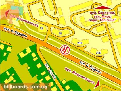 Billboard B in Ternopil st. S. Budnogo (bila bud. 20A) scheme