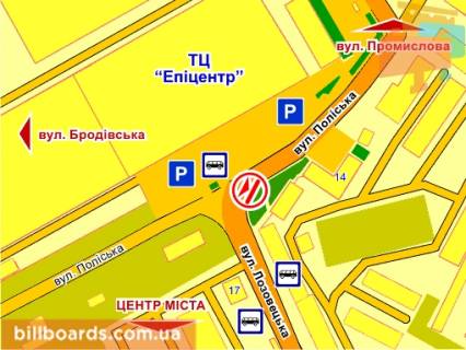 Билборд B в Тернополе вул. Лозовецька – Поліська (навпроти ТЦ "Епіцентр"), місце 2 схема