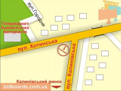 Билборд A в Черновцах вул. Хотинська (поворот на вул. Калинівську) схема