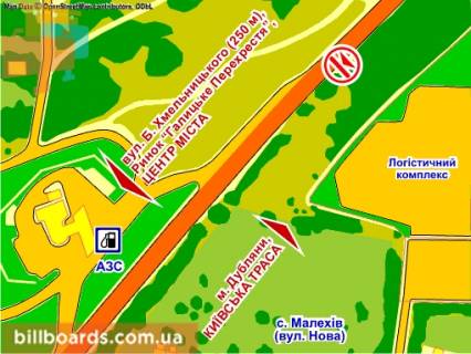 Billboard B in Lviv st. Hmel'nic'kogo (navproti bud. 289, bila AZS), misce 1 scheme