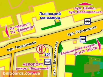 Билборд A в Львове вул. Городоцька, 251, місце 1 схема