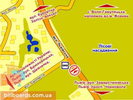 Билборд B в Львове с. Брюховичі, пер. вул. Львівської – Смолистої (біля зупинки) схема