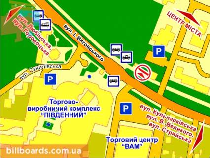 Билборд A в Львове вул. Виговського (ринок "Південний") схема