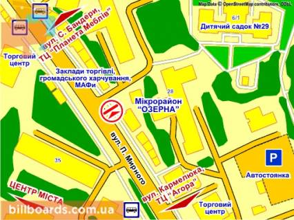 Билборд A в Хмельницком вул. П. Мирного, 28 А схема