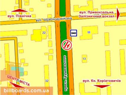 Билборд B в Каменец-Подольском пр. Грушевського (навпроти будинку №11) схема