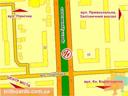 Билборд B в Каменец-Подольском пр. Грушевського (навпроти будинку №17) схема