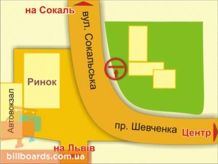 Билборд A в Шептицкий (Червоноград) пр. Шевченка – вул. Сокальська схема