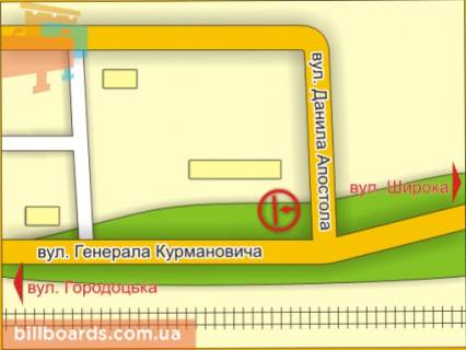 Билборд A в Львове пер. вул. Д. Апостола – Курмановича (біля МРЕВ) схема