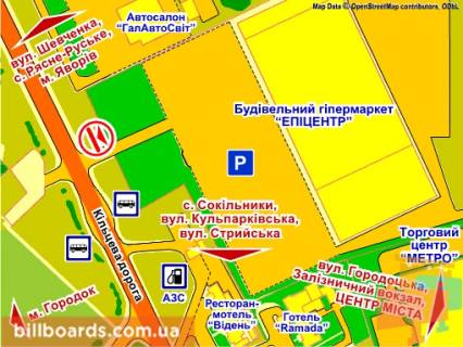 Билборд A в Львове вул. Городоцька, 302 (заїзд на ТЦ "Епіцентр", с. Зимна Вода), місце 8 схема