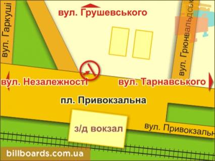 Билборд B в Ивано-Франковске пл. Привокзальна, зліва схема