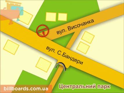 Білборд, Бігборд (Борд)  A у Львові вул. Вісочанка - Бандери схема