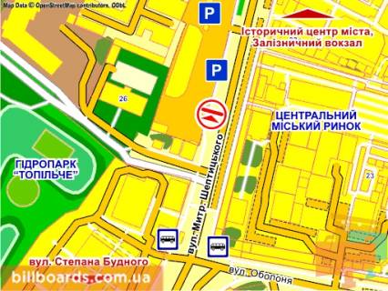 Білборд, Бігборд (Борд)  B у Тернополі вул. Шептицького (біля ринку), схема