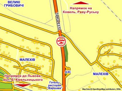 Білборд, Бігборд (Борд)  Р/П у Львові с. Великі Грибовичі (на Ковель, Раву-Руську) (напрямок до Ковеля) АРКА 3 х 18 м схема