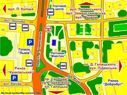 Билборд A в Львове пр. Чорновола, 2 (навпроти готелю "Львів"), місце 4 схема