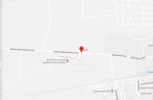 Билборд A в Ватутине Индустриальное шоссе  вьезд в Ватутино с Киева АЗС Ватутінський комбінат  Ватутінський Хлібокомбінат А схема