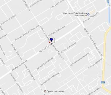 Билборд A в Кременчуге, 3 х 6  перехрестя вул. Троїцької та вул. Левка Лук'яненка, навпроти фітнес-клубу «Спартак», напрямок із центру схема