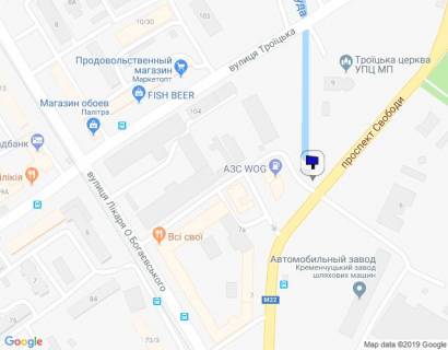 Билборд A в Кременчуге просп. Свободы, 7-Б, возле АЗС «WOG» и ресторана «Хуторок» схема