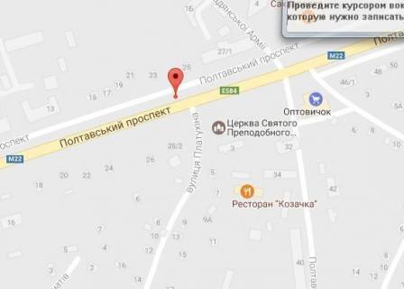 Billboard B in Kremenchuk, 3 х 6  prosp. Poltavs'kij, 23, r-n Central'noi rajonnoi likarni ta perehresta z st. Radans'koi Armii, Poltavs'kij napramok scheme