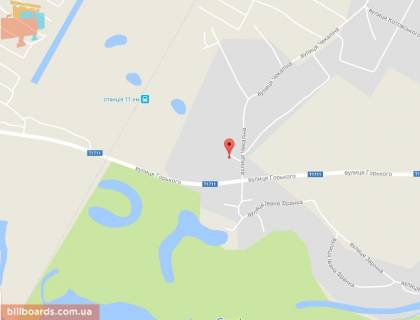 Билборд B в Кременчуге, 3 х 6  Левка Лук’яненка вул. (кол. Горького), перекрёсток с ул. Чекалина, р-н ж/д переезда, въезд в Комсомольск из Кременчуга схема