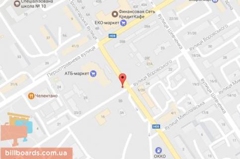 Призма B в Кременчуге Небесної Сотні вул. (кол. Пролетарська) 3а, перекр. с Театральна вул. (кол. Воровського), возле супермаркетов «АТБ», «Эльдорадо», «Billa», «ЭКОмаркет» и Центрального рынка - 87175 схема