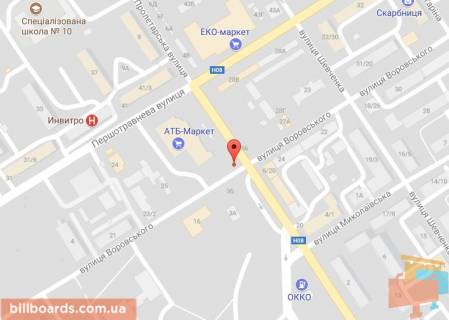 Призма B в Кременчуге Небесної Сотні вул. (кол. Пролетарська) 3а, перекр. с Театральна вул. (кол. Воровського), возле супермаркетов «АТБ», «Эльдорадо», «Billa», «ЭКОмаркет» и Центрального рынка - 87174 схема
