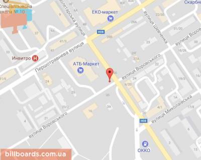 Призма B в Кременчуге Небесної Сотні вул. (кол. Пролетарська) 3а, перекр. с Театральна вул. (кол. Воровського), возле супермаркетов «АТБ», «Эльдорадо», «Billa», «ЭКОмаркет» и Центрального рынка - 87176 схема