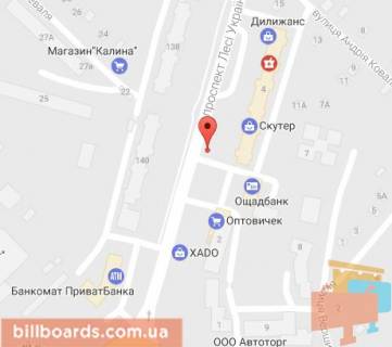 Билборд A в Кременчуге просп. Л.Украинки (просп. 50-лет. Октября), возле дома № 4, остановка «Пивзавод» схема
