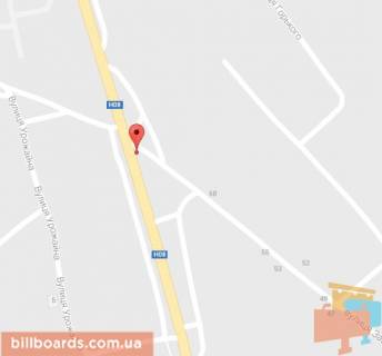 Билборд A в Кременчуге Песчаное, ул. Киевская, 68, перекрёсток с ул. Заводской, возле магазина «ЛюиС» схема