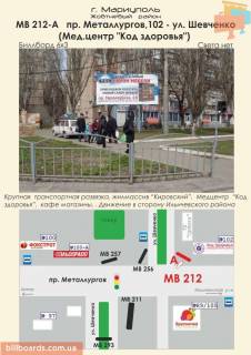 Билборд A в Мариуполе пр. Металлургов, 102 - ул. Шевченко (Медцентр "Код Здоровья") фото 1