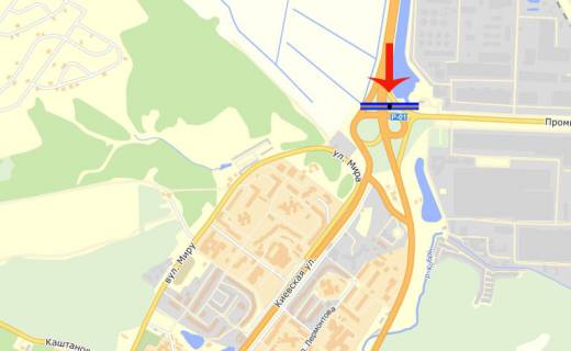 Билборд B в Обухове  комбинат (В) на Обухов,Украинку схема