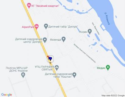 Билборд A в Козине Конча-Заспа, траса Р-01, км 32+200 право, поворот на с. П'ятихатки (вул. Анатолія Солов'яненка), через 300м після повороту на вул. Лобановського схема