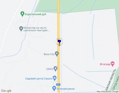 Билборд A на трассах Киевской области Дніпровське шосе, траса Н-01 "Київ-Знам'янка", км 22+050 ліво, ЖК "BASA Sity", через 400м після АЗС ОККО схема
