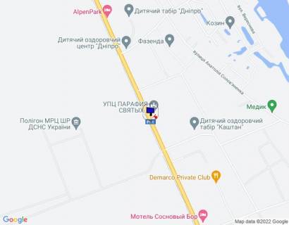 Билборд B в Козине Конча-Заспа, траса Р-01, км 32+400 право, за 200м до повороту на с. П'ятихатки (вул. Анатолія Солов'яненка), за 500м до повороту на вул. Лобановського схема