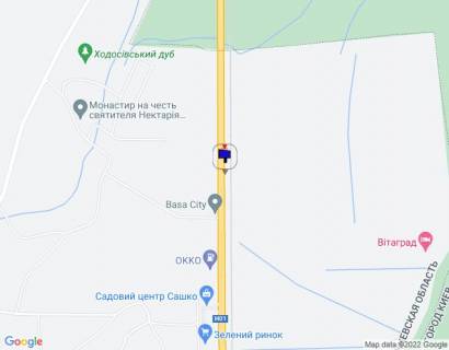 Билборд B на трассах Киевской области Дніпровське шосе, траса Н-01 "Київ-Знам'янка", км 22+050 ліво, ЖК "BASA Sity", за 400м до АЗС ОККО схема