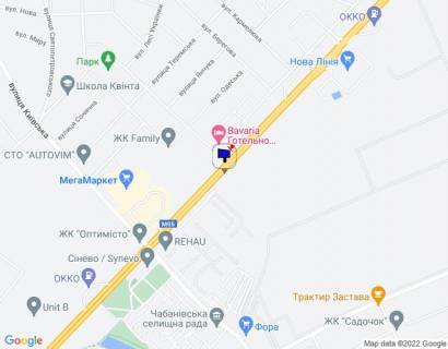 Билборд B в Гатном с. Гатне, траса М-05 Київ-Одеса, км 14+625 ліво, через 560м після Нової Лінії та магазину АТБ, за 320м до заїзду у МегаМаркет Гатне, за 465м до повороту на Гатне, Крюківщину, Вишневе та ЖК "Оптимісто" схема