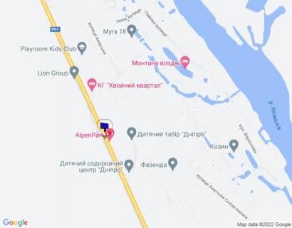 Білборд, Бігборд (Борд)  B у , Козин (Козин) Конча-Заспа, траса Р-01, км 31+600 право, навпроти готелю "AlpenPark", через 300м після повороту на вул. Лобановського, за 230м до автобусної зупинки, за 350м до котеджного містечка "Хвойний Квартал" схема