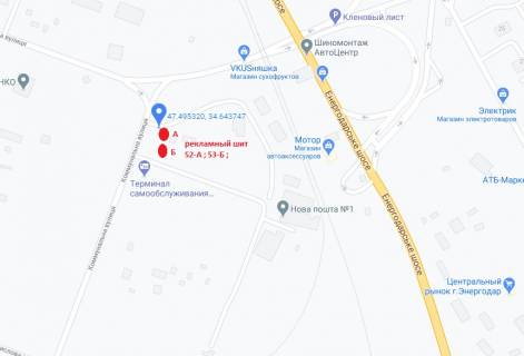 Билборд B в Энергодаре, 3x6  пер-к. ул.Курчатова - Энергодарское шоссэ(вьезд в город) - 2Б схема
